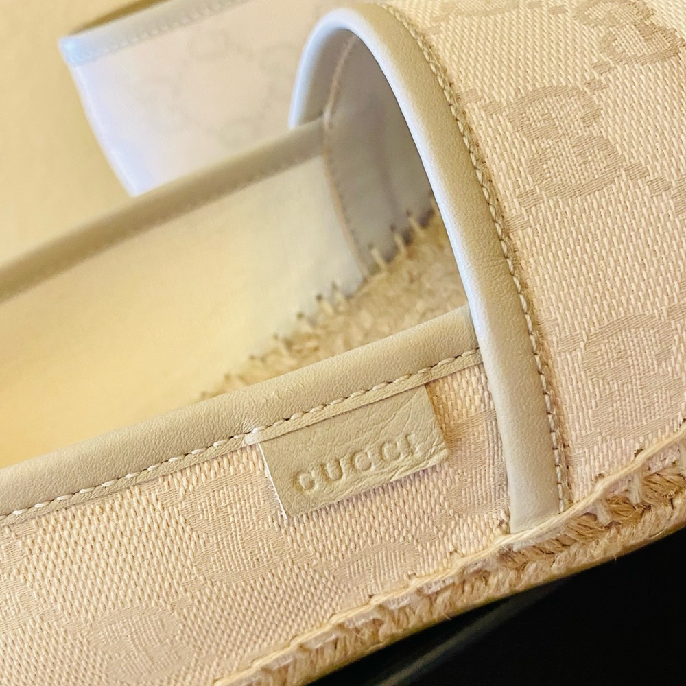 EUC Gucci Cream GG Canvas & Leather Trim Espadrilles - Picture 12 of 16